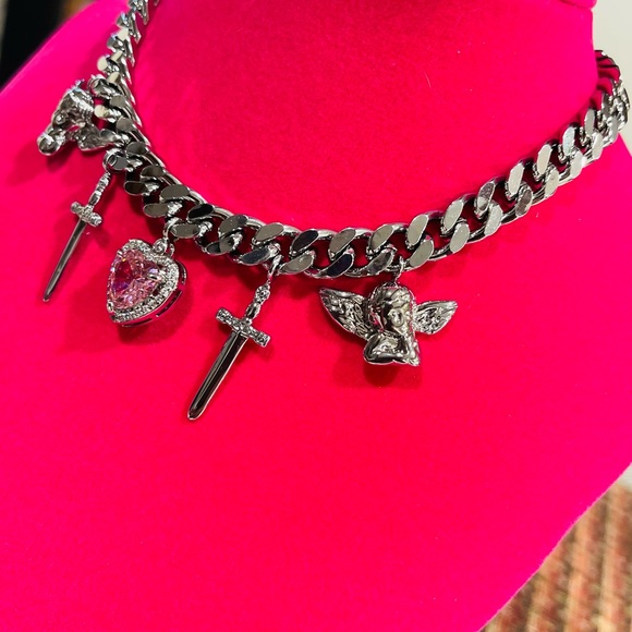 Silver and Pink Charm Necklace - Picture 3 of 7